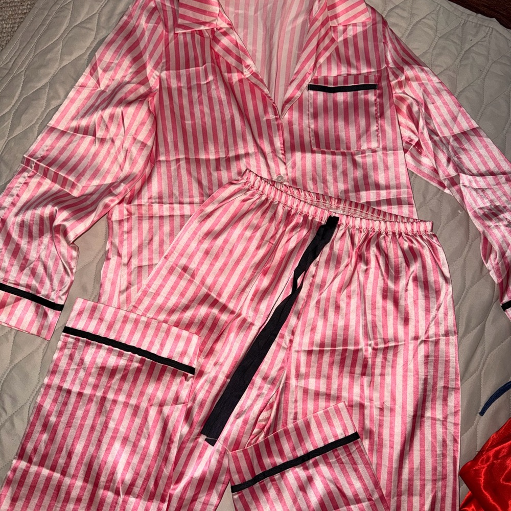 Pink and White Striped Pajama Set
